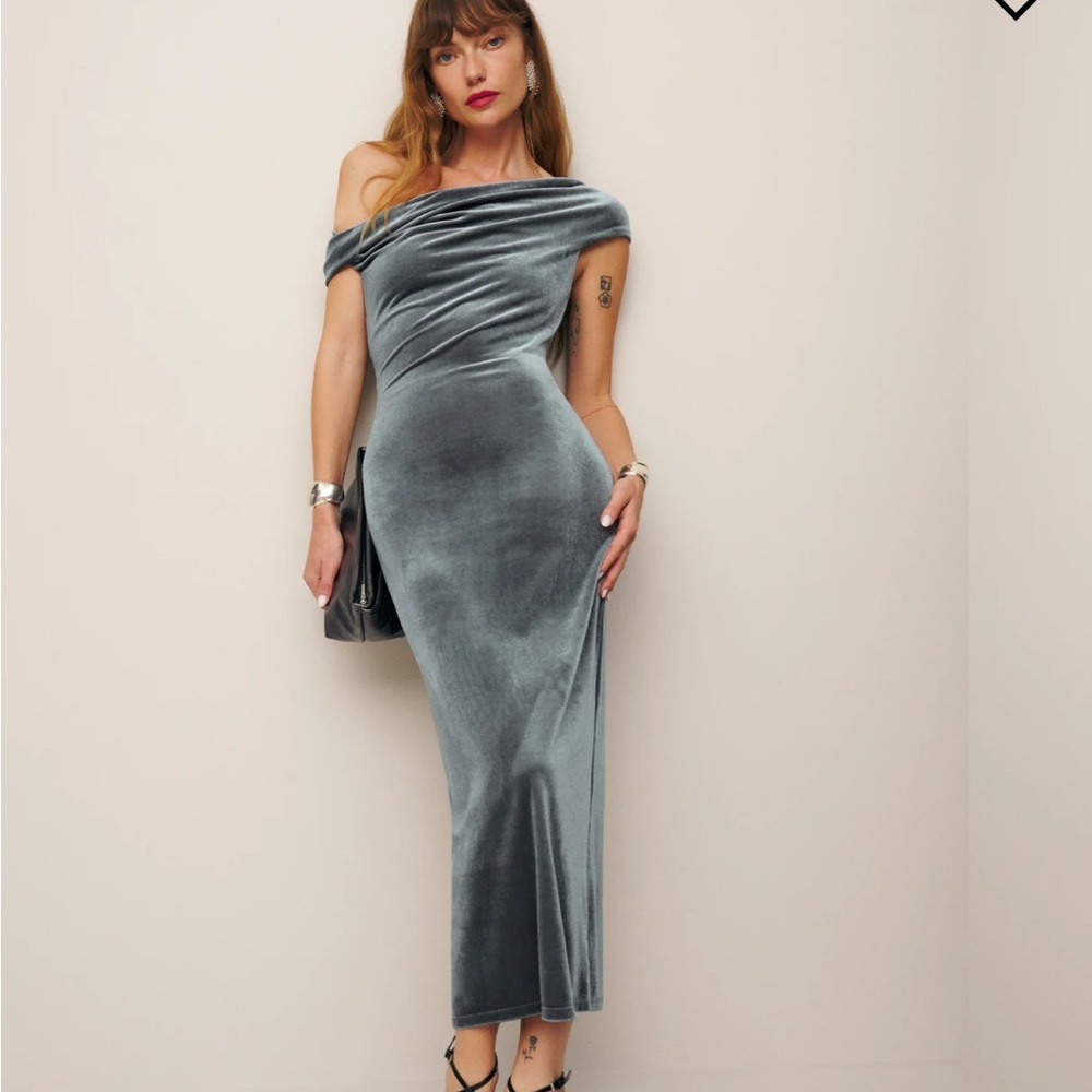 Reformation velvet off the shoulder dress